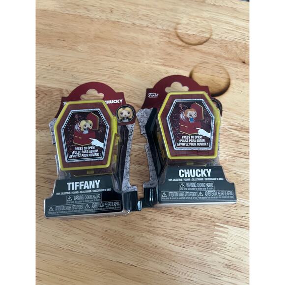 NEW IN HAND Chucky & Tiffany Funko Pocket Pops Coffin Horror Child's Play Movies - Picture 1 of 2